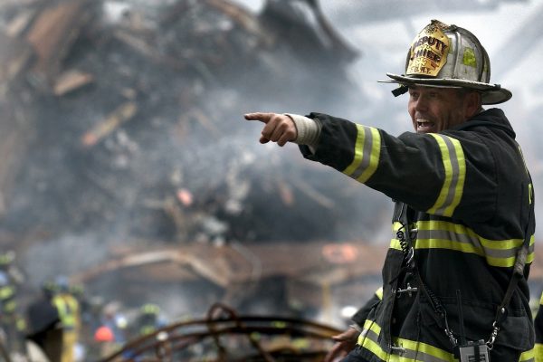 New York firefighter on the scene after the 9/11 attack.