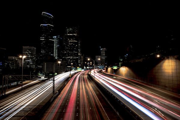 Long exposure scene of city traffic at night