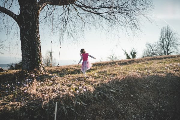 Girl in fairy dress in a field